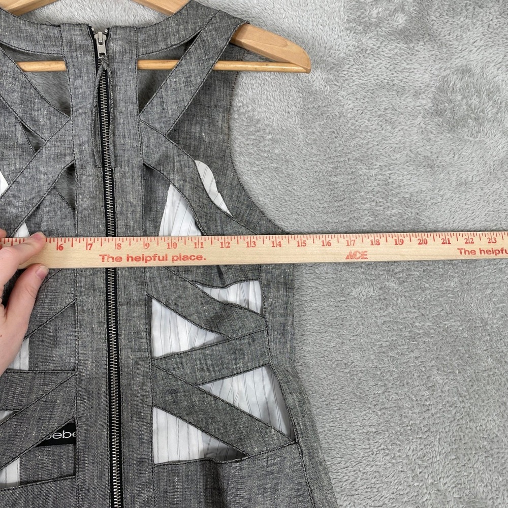 Y2K Bebe Vest Women Medium Gray Linen Blend Cage Back Button Front Waistcoat - Picture 9 of 10
